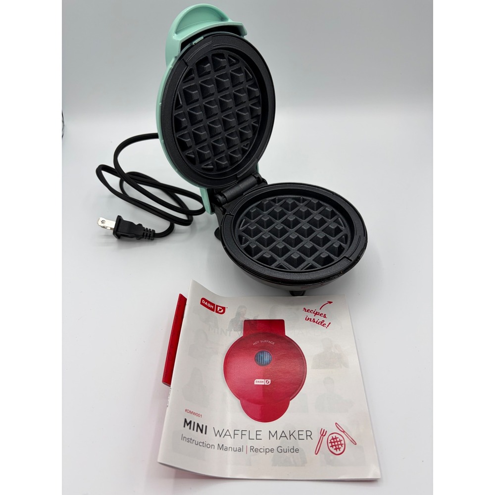 Dash Mini Waffle Maker Aqua Mint Green 4 Inch Nonstick DMW001 with Manual Box
